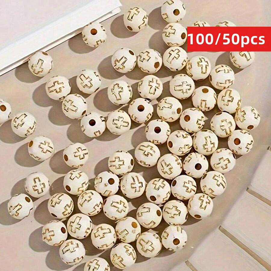 Yiwu Qiyou Accessories Co., LTD 100/50 hạt acrylic 8mm hình thánh giá, chủ đề Cơ đốc giáo, thích hợp để tự làm vòng tay, vòng cổ và đồ thủ công cầu nguyện, đồ dùng cho lễ Phục Sinh. - trắng - Xem 1