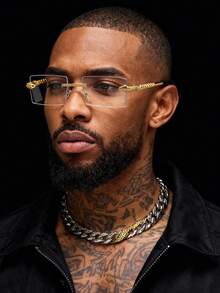 1 pieza Montura de gafas de metal con marco pequeño y retro, gafas con lentes transparentes para hombres, estilo callejero personalizado para oficina y escuela - Dorado - Ver 3