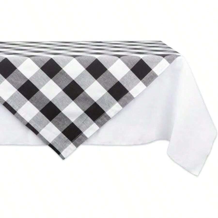 DII 70" Round Cotton Tablecloth, Grey & White Check - Perfect for Fall, Thanksgiving, Farmhouse Décor, Dinner Parties, Christmas, Picnics & Potlucks or Everyday Use(101.6 x 101.6 cm (Cuadrado)) - Multicolor - Ver 1