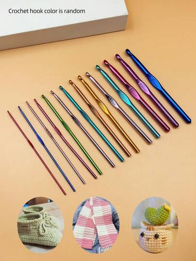 5pcs/9pcs/12pcs/14pcs Aluminum Crochet Hook Set, Smooth Aluminum Material, Suitable For Most Yarns And Crochet Projects