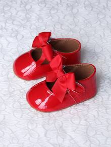 1 Pair Infant Girl Toddler Shoes, Cute Bow Princess Style Infant Walking Shoes - Red - View 3
