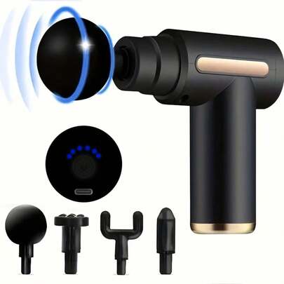 FollowBreak 1pc Handheld Massage Gun, Personal Massage Gun With 4 Replacement Heads And 6 Speed Levels, 800mAh, Handheld Vibration Massager Suitable For Home, Office, Sports, Leisure And Other Occasions, Best Gift For Family And Friends