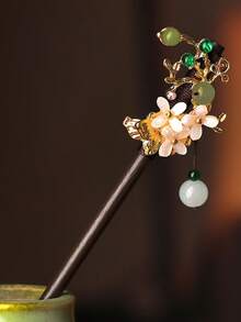 复古花朵流苏发簪，中式木质发簪，适合女性户外、旅行、摄影、度假、圣诞节、节日礼物、头部饰品、女士发饰 - 彩色 - 查看 10