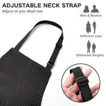 2 Pack Adjustable Bib Apron With 2 Pockets Chef CooFKing Kitchen Restaurant Aprons For Women Men,BlackPinstripe - 黑色細條紋 - 查看 3