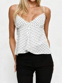 Women's Summer Casual Polka Dot Print Camisole Lace Trim Adjustable Spaghetti Straps Sleeveless Tank Tops - 白色 - 查看 2