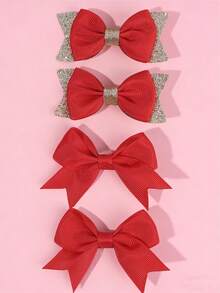 4pcs Navy Blue Bow Hair Clips Set, Suitable For Girls - Navy Blue Alligator Clips, Solid Shiny Hair Clips, School Style Party Hair Accessories, Suitable For Daily Wear, Teens Hair Accessories