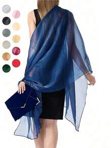 1pc Fashionable And Elegant Blue Shiny Evening Party Dress With Removable Shoulder Cape, Suitable For Ladies For Daily Vacation And Evening Party Matching, 200*68cm/78*26.5in Fall Clothes For Women