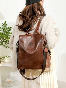 Mochila de cuero PU con parches antirrobo para mujeres, bolso de moda multifuncional para uso diario, bolso de viaje ligero con múltiples bolsillos y gran capacidad, mochila minimalista conveniente para estudiantes, enfermeras, maestros, profesionales de negocios, viajes, ir y venir, compras, oficina, citas, senderismo, entrenamiento, trabajo, regalo de cumpleaños, regalo de vacaciones