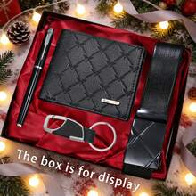 男士钱包+男士皮带四件套，日常搭配使用，父亲节礼物，时尚商务百搭男士钱包，适合作为节日礼物，如圣诞节、情人节、生日（不含礼盒） - 黑色 - 查看 3