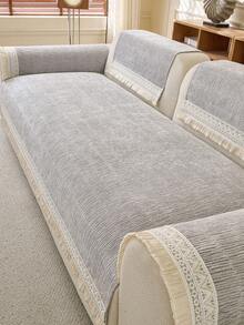 1件装奢华雪尼尔沙发垫套，现代简约时尚防尘防滑沙发座垫，可水洗，适用于卧室、办公室、客厅组合空间，L型沙发及1/2/3/4座沙发，四季皆宜 - 淺灰色 - 查看 5