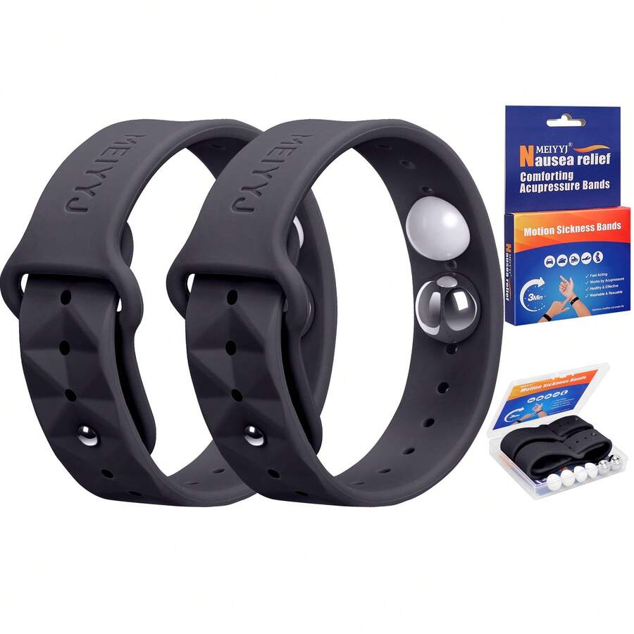 MEIYYJ 1 Pair Of Anti-Motion Sickness Wristbands, Ergonomically Designed, Single-Buckle Silicone Wristbands.