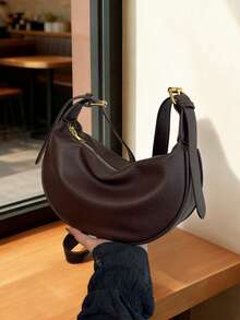 时尚新款女士单肩包，纯色简约PU皮革高端款，适合约会、购物，百搭大容量，精致美观 - 咖啡 - 查看 7