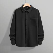 Men's Polar Fleece Shirts Coats, Old Money Style Thick Material Button Up Long Sleeve Shack,Loose Fit Unisex Black Shirts,Suitable For Couples & Evening Out, Perfect Boyfriend,Husband,Son's Gift - Black - View 8