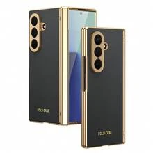 VIETAO 電鍍材質人造皮革全包覆保護手機殼，適用於 Galaxy Z Fold 7 6 5 4 8 Ultra Fold7 Fold6 Fold5 Fold4，附鋼化玻璃螢幕保護膜手機殼 - 黑色 - 查看 14