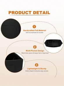 Felt Purse Organizer Insert For Le L Tote Bag & M Handbag, Zipper Long Champ Bag Organizer Insert With Cup Holder, Women Bags Divider Shaper With 8 Compartments - Black - View 4