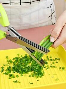 5-Layer Kitchen Scissors, Multi-Purpose Food Scissors, 5 Stainless Steel Blades, Safety Cover Kitchen Scissors And Cleaner, Used For Cutting Chives, Vegetables, Salads, Kale - 綠色 - 查看 1