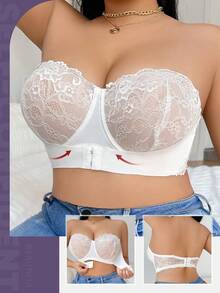 MEIYATING 1pc Women's Front Closure Lace Bra, Soft & Breathable, Removable Straps, Plus Size, Summer