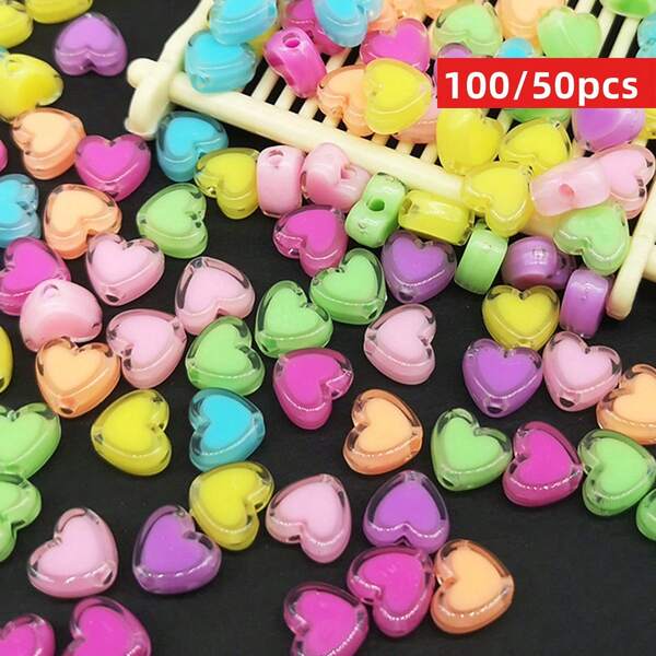 Yiwu Qiyou Accessories Co., LTD 100/50 piezas de cuentas sueltas con forma de corazón translúcido de 8 mm para hacer joyas, pulseras, collares, cadenas de teléfono y manualidades