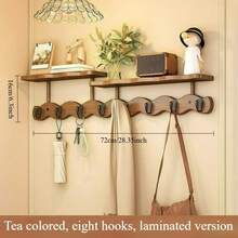 1个现代简约多挂钩壁挂式衣帽架 - 可折叠挂钩，适用于玄关、卧室、浴室 - 竹制，表面光滑抛光，稳固耐用，每个挂钩承重能力强 - 棕色 - 查看 3
