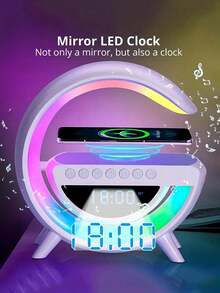 1/2pcs Multifunctional G-Shaped Bluetooth Speaker Digital Alarm Clock With Wireless Charging And RGB Ambient Light, Modern Gaming Room Decor Bedside Table Decor, Suitable For Bedroom, Home Office, Adjustable Ambient Light, Ideal Gift For Valentine's Day