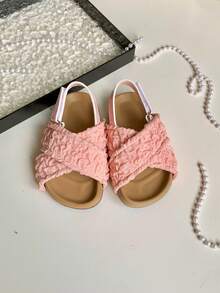 1-8 Years Old Summer Flat Baby Girl Shoes, Cute Pink Princess Style Toddler Sandals, Minimalist & Easy To Wear White Baby Sandals, Black Beach Sandals For Outings & Vacations, Soft Bottom Comfortable & Lightweight Baby Walking Shoes, Suitable For Home, Park, Social Occasions And More - Pink - View 3
