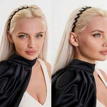 2/1 时尚宽版之字形发带，男女通用 - 塑料波浪发带，带齿梳 - 女士简约基础款大波浪发箍，经典90年代发饰，可用于洗脸、护肤、化妆、日常佩戴，发饰，礼品