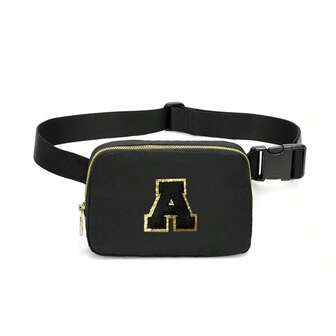 刺绣字母腰包 - 尼龙防水腰包 | 户外运动旅行休闲健身胸包 | 跑步收纳袋