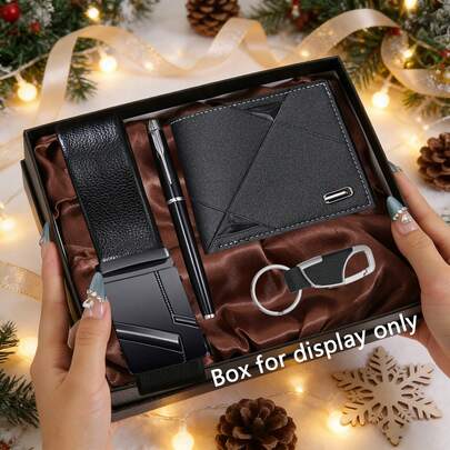 4 Parça Erkek Cüzdanı + Erkek Kemeri, Babalar Günü Hediye Seti, Şık, İş Hayatına Uygun Çok Yönlü Erkek Cüzdanı, Günlük Kullanıma Uygun, Tatil, Noel, Sevgililer Günü, Doğum Günü Hediyesi (Hediye Kutusu Dahil Değildir)