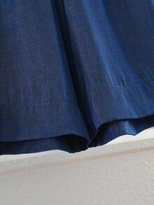 2pcs/Set Fashionable Denim Style Sleeveless Top Paired With Navy Wide Leg Pants, Casual Outfit For Teens - Navy Blue - View 8