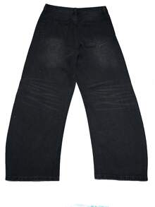 男士水钻装饰阔腿牛仔裤，街头时尚 - 黑色 - 查看 4