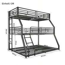 Bunk Bed, 90 X 200 Cm, 120 X 200 Cm And 140 X 200 Cm, Metal Bed Frame, Iron Bed, Triple Bunk Bed, For Children, Teenagers And Adults, Without Mattress, Black - Black - View 5