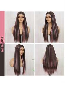 BMNH 13x4 Lace Front Wig, 180% Density, Wavy Curly, Ombre Pink & Black, Glueless Lace Front Wig, Highlight Pink - SNatural/Pink - View 7