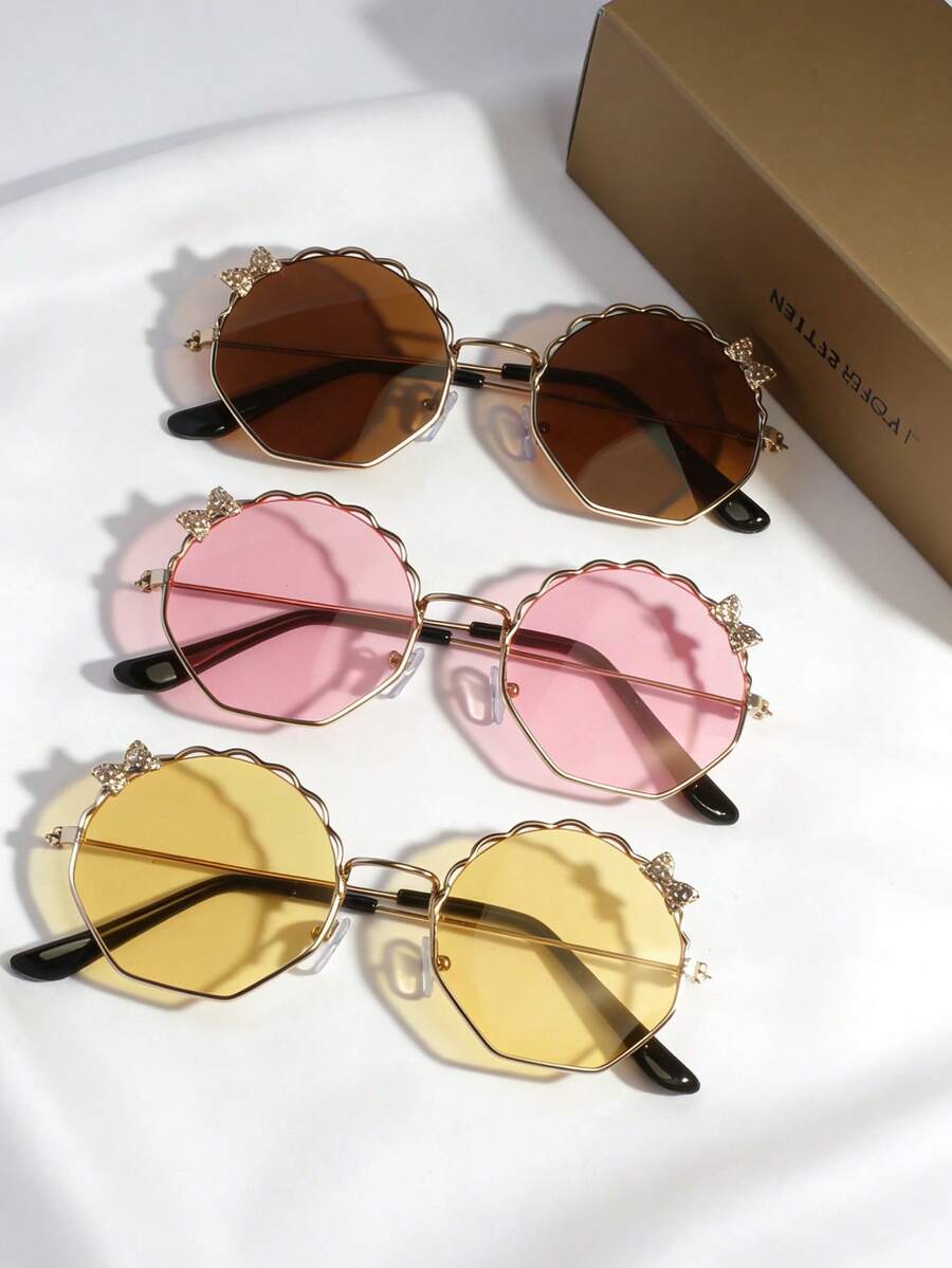 三种款式：简约、时尚、可爱蝴蝶装饰金属框眼镜 - 彩色 - 查看 1