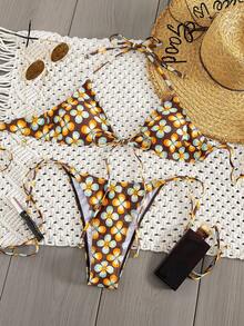 Women's Sexy Fashion Multicolor 2-Piece Swimwear, Summer Beach Bikini Set, Random Print, Suitable For Holiday Pool Party Vacation - Multicolor - View 2