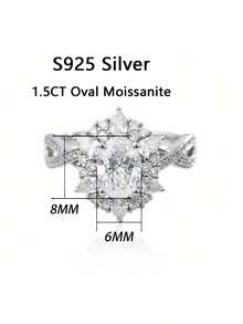 1pc Women's Wedding Ring, Hilary Flower Ring, 3.9g 925 Sterling Silver, 1.5 Carat Moissanite, Bohemian Palace Style, Luxury Engagement, Wedding, Anniversary, Valentine's Day Gift, Comes With Moissanite Certificate And Elegant Gift Box - Silver - View 3