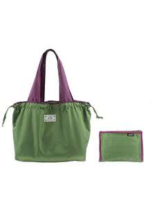 Bolsa de compras grande con cordón de cierre, lavable, plegable y de gran capacidad para el supermercado (todas las letras impresas son aleatorias) - Verde - Ver 6