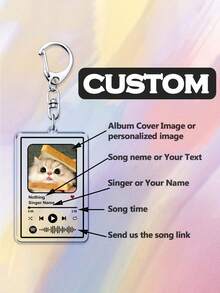 2D Personalized Acrylic Music Album Keychain With Lobster Clasp, Customizable With Photo And Song, Ideal Gift For Friends, Family, Couples On Birthday, Valentine's Day, New Year - Multicolor - View 5