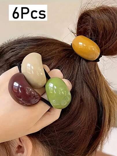 一套6个不同颜色的女士发圈，高弹力发饰，简约纯色弹力发圈，优雅设计的女士亚克力发圈，可爱弹力发带，高弹力发绳，适合女孩日常佩戴和作为礼物。