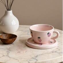 1 Set Creative Minimalist Hand-Pinched 3D Embossed Blueberry, Cherry, Lemon, Strawberry Ceramic Coffee Cup & Saucer, Mug Tableware - Multicolor - View 4