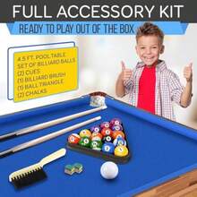 4.5ft 137.2 Cm Folding Pool Table 55in (140 Cm) Portable Foldable Billiards Game Table For And Adults With Sticks Cue Balls And Triangle Blue - Blue - View 3