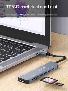 7合1 Type-C扩展集线器，多端口USB集线器 - 灰色 - 查看 6