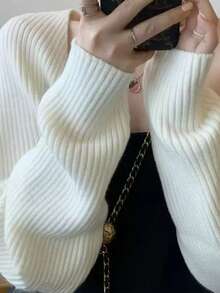 1件针织纯色带袖披肩，时尚多功能围巾，防晒披肩，空调房保暖围脖，吊带连衣裙外套，保暖防风，短款夹克上衣，适合瑜伽练习 - 黑色 - 查看 3