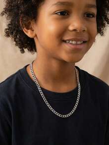 1条16/20/24英寸儿童简约不锈钢NK链项链，时尚街头风饰品，男女童皆宜，日常配饰 - 銀色 - 查看 4