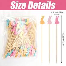 Juego de 200/100/50/30/10 piezas de pinchos de bambú de conejo de colores, adecuados para fiestas de Pascua, pan, hamburguesas, postres, aperitivos, todo tipo de fiestas, reuniones familiares de primavera, decoración de platos de pasteles y frutas