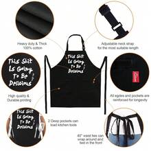 BBQ Funny Apron For Men, Chef Bib Apron With 2 Pockets, Adjustable Neck Strap And 40\ Long Ties - Best For Kitchen CooFKing, Grilling, BaFKing, Gardening - Black,Black13 - Black13 - 查看 4