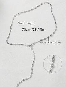 1pc 75cm Stainless Steel Women Necklace Y Necklace Rhombus-Circle Multi Style Chain Necklace Minimalism Geometric Figure Long Necklace Jewelry Gifts - Silver - View 5