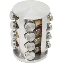Home Basics Estante giratorio para especias con 16 tarros | Estante giratorio con acabado plateado cepillado | Organizador giratorio contemporáneo para la cocina Almacena sal, pimienta, canela, hierbas, pimentón y mucho más. - Plateado - Ver 2