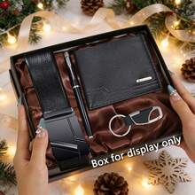 男士钱包+男士皮带四件套，日常搭配使用，父亲节礼物，复古时尚商务百搭男士钱包，适合作为节日礼物，如圣诞节、情人节、生日（不含礼盒） - 黑色 - 查看 3