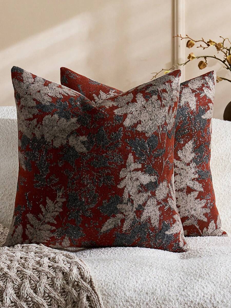 18" X 18" Unisex Floral Pattern Throw Pillow Cover, Vintage Chenille Square Cushion Cover, Soft Decorative Farmhouse Style Pillow Sham For Living Room Bedroom (1 Piece, 2 Piece Set Available)