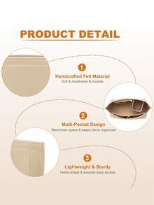 Felt Bag Liner With Zipper For Le L Tote And M Handbag, Long Champ Bag Organizer Insert With Cup Holder, Women Purse Shaper With 8 Compartments - Apricot - View 5